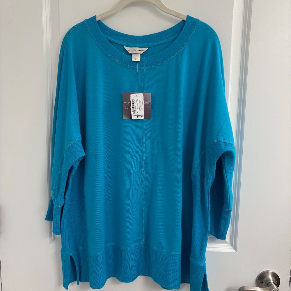 NWT Christopher & Banks XL Turquoise Blue Scoop Neck Dolman 3/4 Sleeve Bad Photo